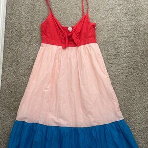J.Crew Colorblock Maxi Dress | Size 4/6 Red Pink Blue Tiered Summer Sundress